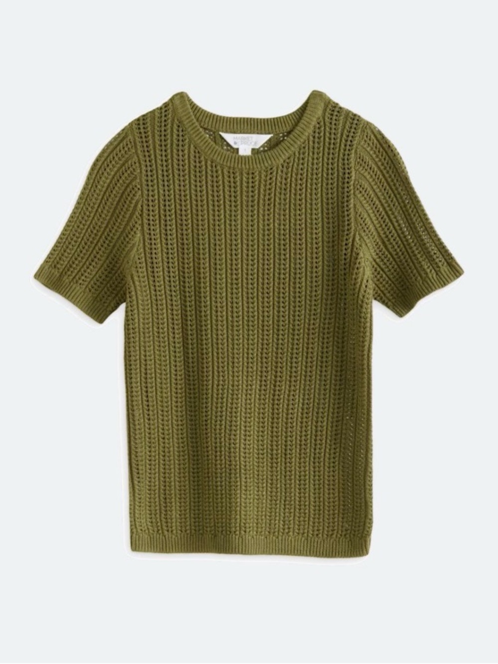 MARKET & SPRUCE Women’s Crochet Short Sleeve Pullover Size M Olive Green Light